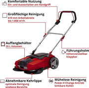 Barredora a batería Einhell TE-SW 18/610 Li-Solo Power X-Change (18 V, iones de litio, depósito de suciedad de 20 l, ancho de trabajo de 61 cm, posición de estacionamiento, manillar ajustable, labio extraíble, interruptor de encendido/apagado), rojo