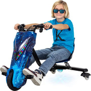 Actionbikes Motors Patinete Eléctrico Infantil para Derrapes | Motor de 𝟐𝟓𝟎 W - Carrito de Derrape 360° - 3 Niveles de Velocidad - Iluminación LED - Asiento Ajustable - Bluetooth - Kart de Derrape - Coche de Derrape (Space Purple)