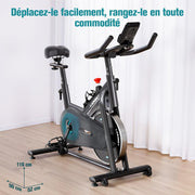 Bicicleta Estática, Bicicleta de Fitness para Ejercicio en Interiores Silenciosa con Pantalla LCD, Manillar y Asiento Ajustables, Resistencia Regulable para Entrenamiento Cardiovascular en Casa