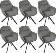 Juego de 6 sillas de comedor giratorias con reposabrazos: silla de comedor giratoria 360°, silla tapizada de terciopelo, silla de cocina giratoria con patas de metal para comedor, cocina, sala de estar, gris oscuro