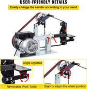 Lijadora de banda VEVOR 1500W, tamaño de banda 5,08x208,28 cm, velocidad constante 2800 r/min, lijadora de banda con varios tipos de lijado, para pulir herramientas, metal, madera y acrílico