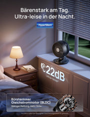Ventilador de mesa 3D DREO muy silencioso 22 dB, ventilador pequeño con mando a distancia, flujo de aire potente de 8,8 m/s, oscilación de 90°, control por aplicación y voz, 9 niveles, temporizador de 8/12 h para dormitorio y oficina