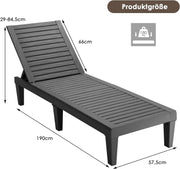 COSTWAY Juego de 2 tumbonas de plástico resistentes a la intemperie, tumbona de jardín con respaldo ajustable, tumbona de balcón, tumbona de terraza efecto madera, silla de jardín con capacidad de carga de hasta 180 kg para jardín, terraza, negro