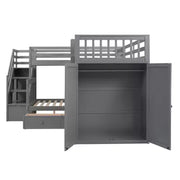 Litera en forma de L Whisen Modern Design, cama individual sobre matrimonial, con 3 cajones, escritorio portátil y armario
