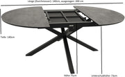 Mesa de jardín extensible DEGAMO Lyon, 140 cm redonda, extensible a 200 cm, aluminio antracita + ECP con aspecto de cerámica gris claro, para exterior