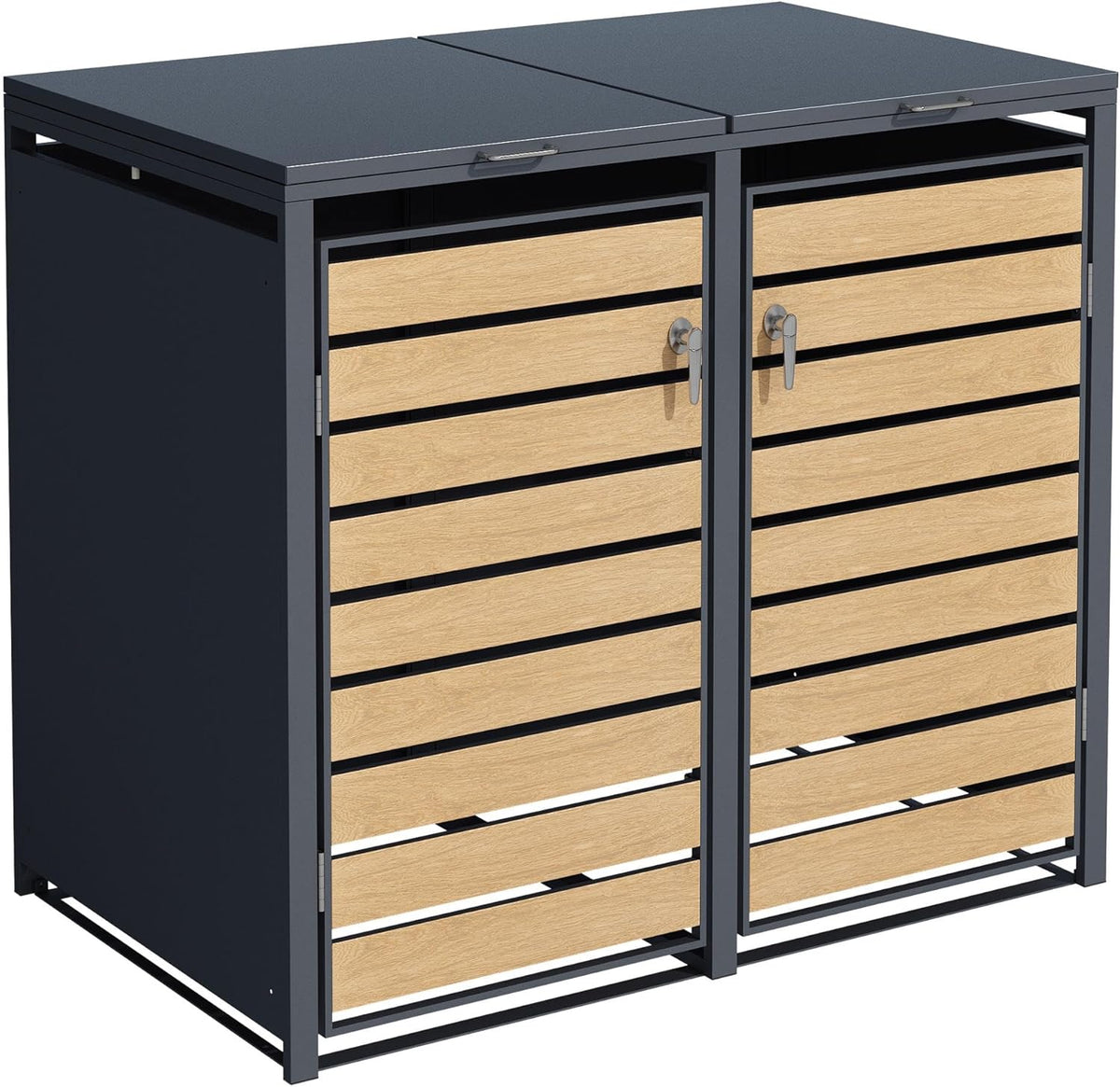 ESTEXO Cubo para contenedores de basura, revestimiento para cubos de basura con tapa, caja de almacenamiento, contenedor de basura, color antracita con decoración de madera (2 puertas)
