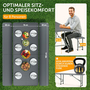 Set de 3 piezas Blumtal para jardín - 2 bancos de cerveza + 1 mesa de cerveza - Conjunto plegable y resistente para 8 personas - Juego de bancos con asa de transporte - Mobiliario de jardín con aspecto de madera en color antracita