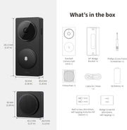 Aqara 2K Video Doorbell G4 con Timbre, HomeKit Secure Video, Hub Matter Integrado, Wi-Fi 2,4GHz/5GHz, Zigbee y Thread, 4:3, Inalámbrico/Cableado, Compatible con Alexa, Google, Home Assistant, Negro