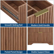 Conjunto de tocador de baño moderno estriado con lavabo de cerámica integrado, mueble de baño independiente con 3 cajones para baño contemporáneo