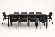 Mesa de jardín con 10 sillas de aluminio y polipropileno negro