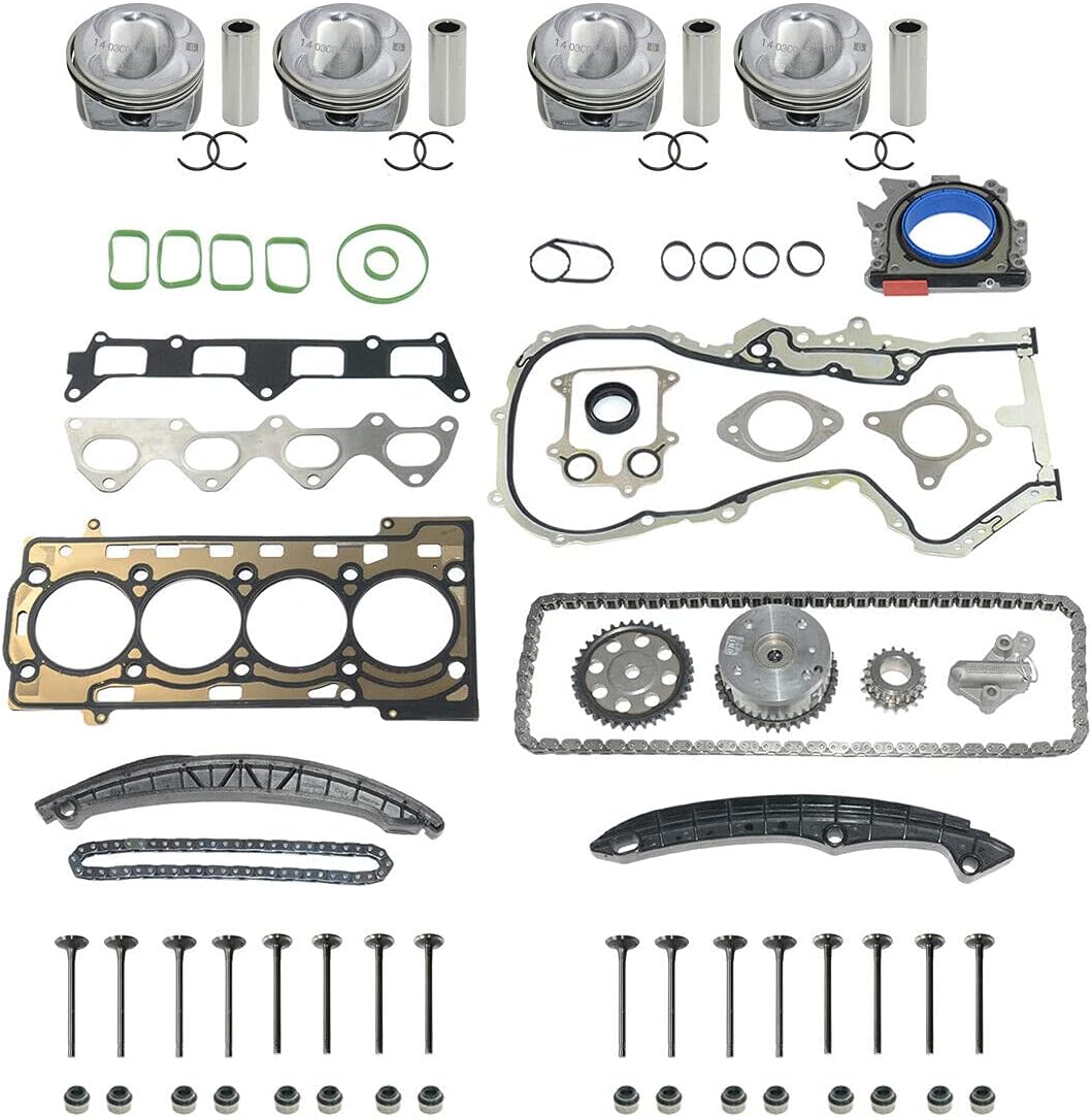 Flynsu Kit de reparación de motor Pistones STD + Kit de cadena de distribución + Juntas de culata de repuesto para A1 A3 1.4 1.6 TSI TFSI Motor: BMY CAV CAVA CTH