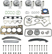 Flynsu Kit de reparación de motor Pistones STD + Kit de cadena de distribución + Juntas de culata de repuesto para A1 A3 1.4 1.6 TSI TFSI Motor: BMY CAV CAVA CTH