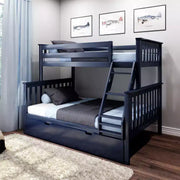 Litera de madera maciza Max & Lily, individual sobre matrimonial con nido de almacenamiento y escalera para niños