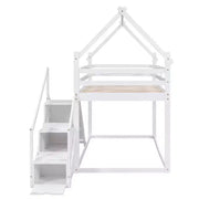 Literas tipo casita con tobogán y escaleras de almacenamiento, litera de madera individual sobre individual para niños con techo y escaleras para niñas y niños