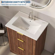 Conjunto de tocador de baño moderno estriado con lavabo de cerámica integrado, mueble de baño independiente con 3 cajones para baño contemporáneo