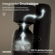 Gasificador de agua Sparkle One de acero inoxidable con 2 botellas de acero inoxidable de 1,1 L y válvula de liberación de presión