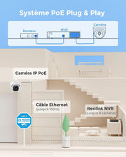 Reolink 5MP Cámara de Vigilancia Exterior, Kit de Videovigilancia con NVR de 8 canales y 2TB y 4 Cámaras IP PoE Cableadas de 5MP, Detección de Personas/Vehículos, Visión Nocturna de 30m con Audio, RLK8-520D4-5MP