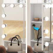 Tocador de maquillaje con espejo triple, iluminación certificada y superficie de cristal