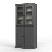 Alacena de madera maciza 100% con puertas de vidrio esmerilado, puertas sólidas, 2 cajones y estantes ajustables