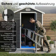 STEELSØN Novara Gerätehaus – Gartenschuppen mit Satteldach & Fenster – Gartenhaus 202x103x134 cm (HxTxB) – Geräteschuppen aus Kunststoff in Dunkelgrau – Gartenhütte wetterfest & rostfrei – Schuppen