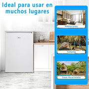 Nevera pequeña Midea 113L con congelador - Mini frigorífico para habitación/caravana/camping - Minibar de bajo consumo - Frigorífico bajo encimera silencioso 39dB + congelador -16º/-24º
