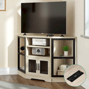 Mueble esquinero para TV estilo rústico, centro de entretenimiento y consola multimedia para televisores de hasta 55 pulgadas con toma de corriente