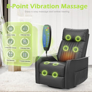 Sillón de masaje con función reclinable, sillón relax con calor y masaje, sillón de TV giratorio 360° para salón, mecedora con reposacabezas acolchado, 2 bolsillos laterales