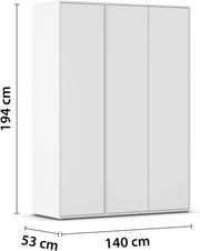 Armario Rauch Möbel Nabila para dormitorio, habitación infantil, habitación juvenil, pasillo, 3 puertas, sistema push-to-open, con accesorios Classic, color blanco, ancho 140 cm