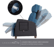 Chaise longue reclinable de patio con posición ajustable, mesa plegable y cojín para jardín, patio, terraza, exteriores – Cojín azul pavo real y mimbre marrón