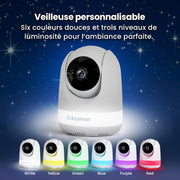 Babysense - Vigilabebés Full HD con pantalla dividida - Con 2 cámaras - Luz nocturna de 6 colores - Máquina de ruido y luz - Batería de 20 horas - Conexión segura sin WiFi