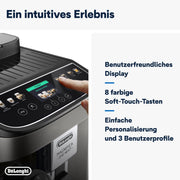 Cafetera superautomática De'Longhi Magnifica Evo ECAM 292.81.B con sistema de leche LatteCrema, 7 botones de selección directa para capuchino, espresso y otras especialidades de café, función de 2 tazas, negra