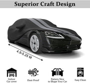 Asasytal Funda de coche para interiores, para sedán/berlina, funda protectora transpirable de terciopelo elástico, para garaje/exposición de coches, 4,9~5,25 m, gris a rayas + negro