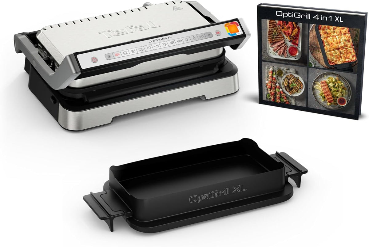 Tefal Optigrill 4 en 1 XL, parrilla inteligente, funciones de barbacoa, horno y comida completa, 9 programas, modo manual, apertura de 180°, XL para 8 personas, GC784D10