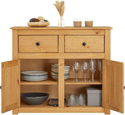 Cómoda Cancun de estilo rústico de CARO-Möbel en madera de pino maciza, aparador moderno con 2 cajones y puertas, cómoda con superficie teñida y encerada