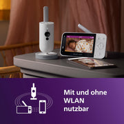 Vigilabebés con vídeo conectado PHILIPS Avent con Wi-Fi, cámara HD de alta calidad, visión nocturna por infrarrojos, detección de llanto, función de comunicación bidireccional, 12 horas de duración de la batería en modo Eco, modelo SCD951/26