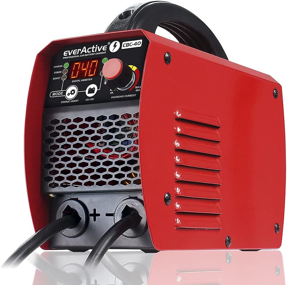 everActive Cargador de Batería de Coche con arrancador e inversor para Batería 12/24 V, CBC-40