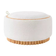 Puf de almacenamiento redondo Polibi con base cilíndrica de madera maciza y tapa reversible