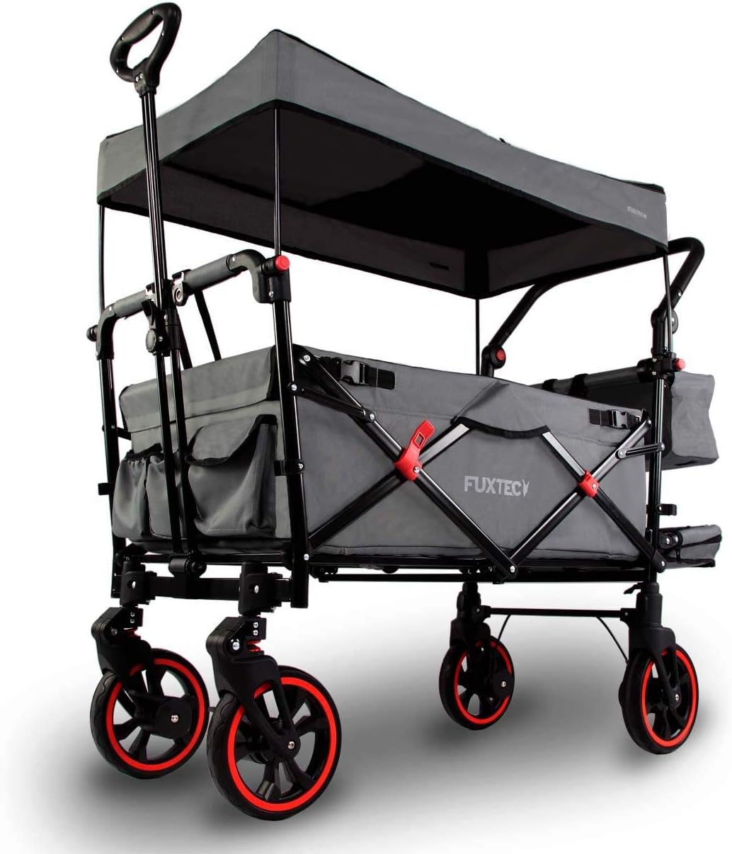 Carrito Premium Fuxtec Cruiser Gris, El Original, Carrito de jardín plegable para niños, transporte, playa, ciudad, bosque, para tirar o empujar, capacidad de carga 75 kg