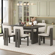 Juego de comedor de madera de 7 piezas de estilo transicional con mesa rectangular y 6 sillas