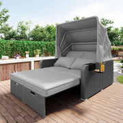 Muebles de jardín de ratán sintético para 2 personas, sofá de jardín, sofá lounge, toldo extraíble, ratán sintético y espuma, gris