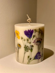 Vela de cera de soja con flor prensada, decoración floral, 9 cm de altura