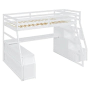 Cama alta de pino macizo con escritorio y almacenamiento