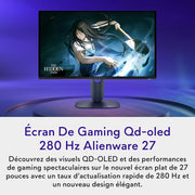 Monitor Gaming Alienware 27 - AW2725D, QHD (2560x1440), 280Hz, QD-OLED, 0.03ms, compatible con NVIDIA G-Sync, AMD FreeSync Premium Pro, DisplayHDR True Black 400, USB-C, HDMI, DisplayPort, garantía de 3 años