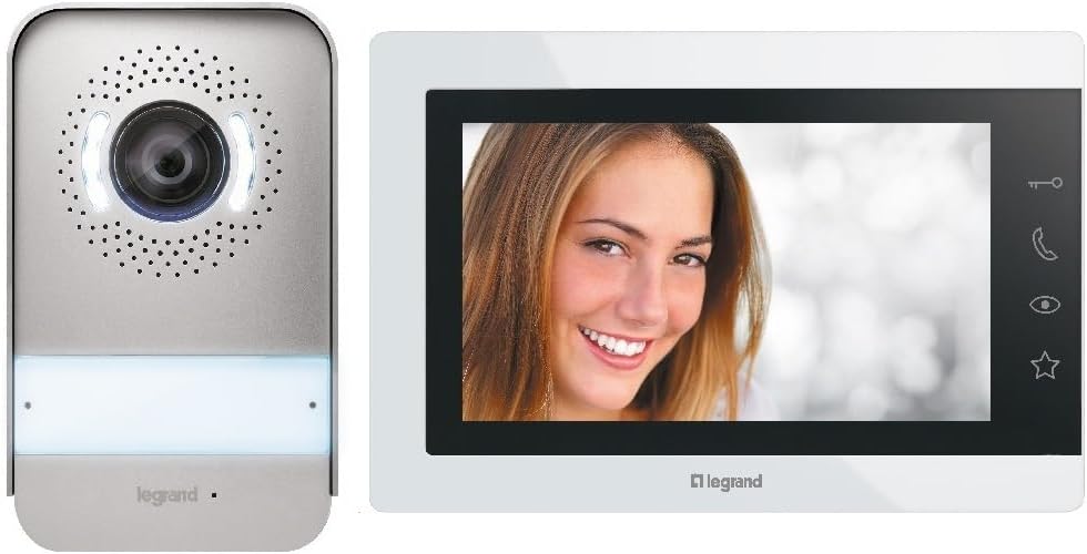 LEGRAND, Easykit Essential 367915 Kit de videoportero con conexión de 2 hilos, monitor a color de 7" y cámara gran angular 1/2, kit para vivienda unifamiliar, ampliable, fuente de alimentación empotrada en línea,