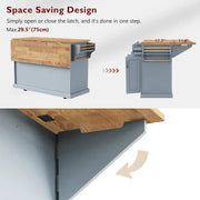 54 Isla de cocina grande con ala abatible de madera de caucho, carro de cocina rodante con textura repujada sobre 4 ruedas con 4 puertas y 3 cajones