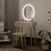 Tocador YU YUSING con iluminación, mesa de maquillaje con espejo LED y cajones, tocador con taburete acolchado, cómoda para maquillaje, moderno