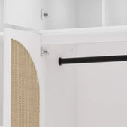 Armario ropero de gran capacidad de 8 puertas con barra para colgar, estantes ajustables y puertas decorativas de ratán, 70.87" de alto