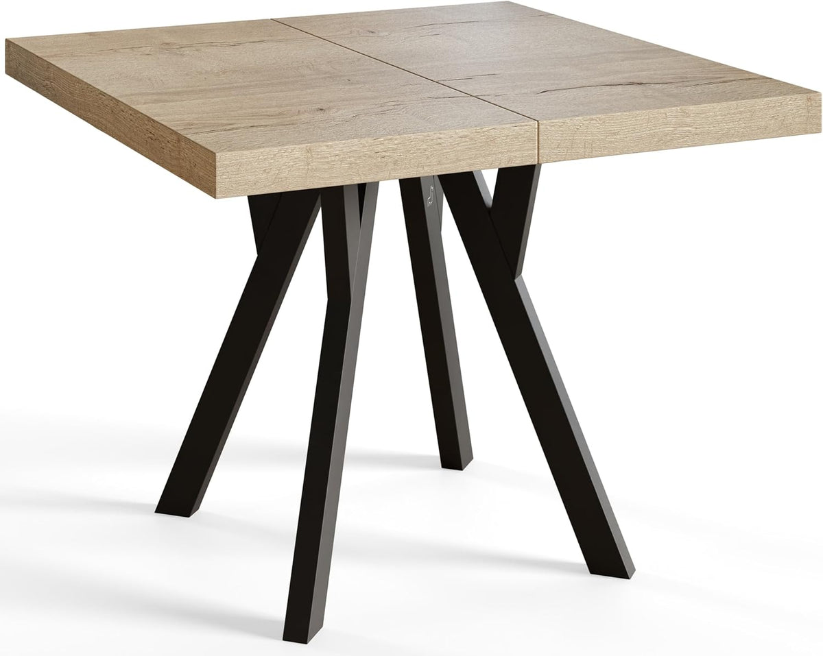 Mesa de comedor cuadrada extensible – Mesa de salón y cocina moderna – Mesa con patas de madera, estructura estable, diámetro 80-130 cm - Color Halifax - Colección Rico