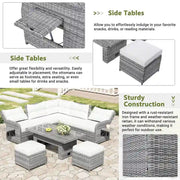 Conjunto de sofá seccional de ratán para exteriores con mesa ajustable y sillones reclinables