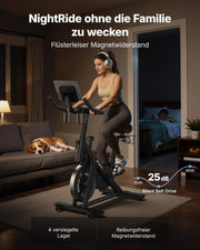 Bicicleta estática silenciosa MERACH con resistencia ajustable, monitor LED, soporte para tableta y aplicación, para el hogar, hasta 136 kg